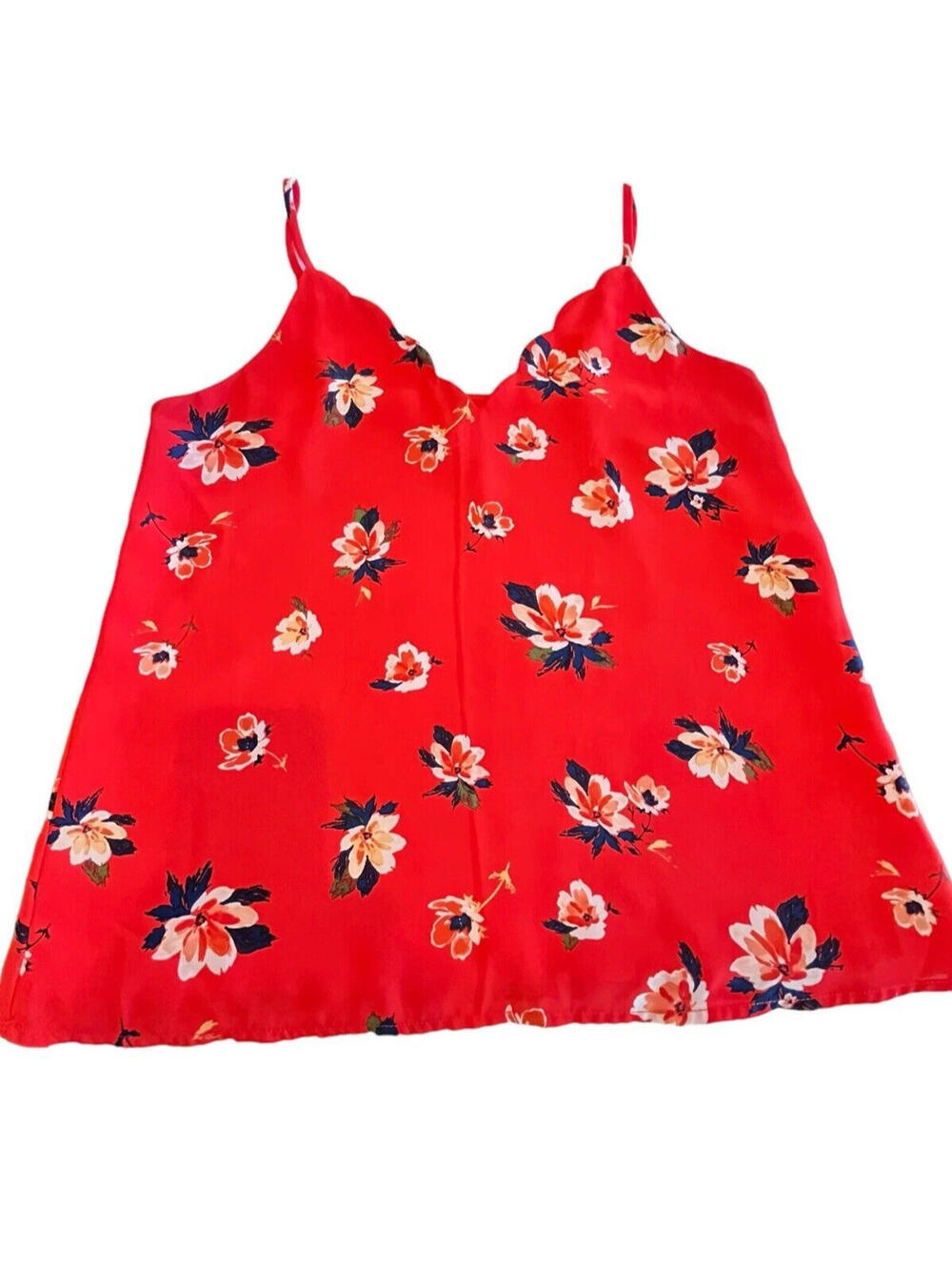 Camisole Socialite Red Floral Scalloped V Neck Tank Top Womens Small